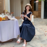 法式设计感蝴蝶结系带蕾丝花边连衣裙女2025夏季新款收腰显瘦长裙，女装连衣裙，2C159