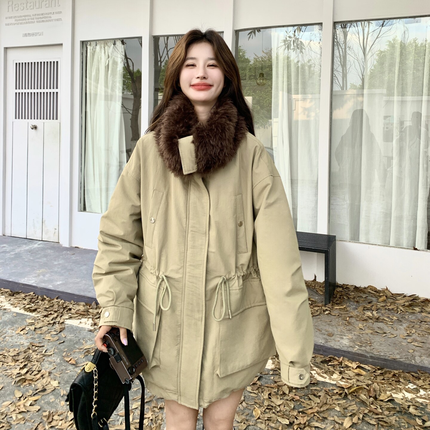 (90绒)工装风中长款派克服女冬季收腰加厚羽绒服外套6601P295K458,女装羽绒服,2C166
