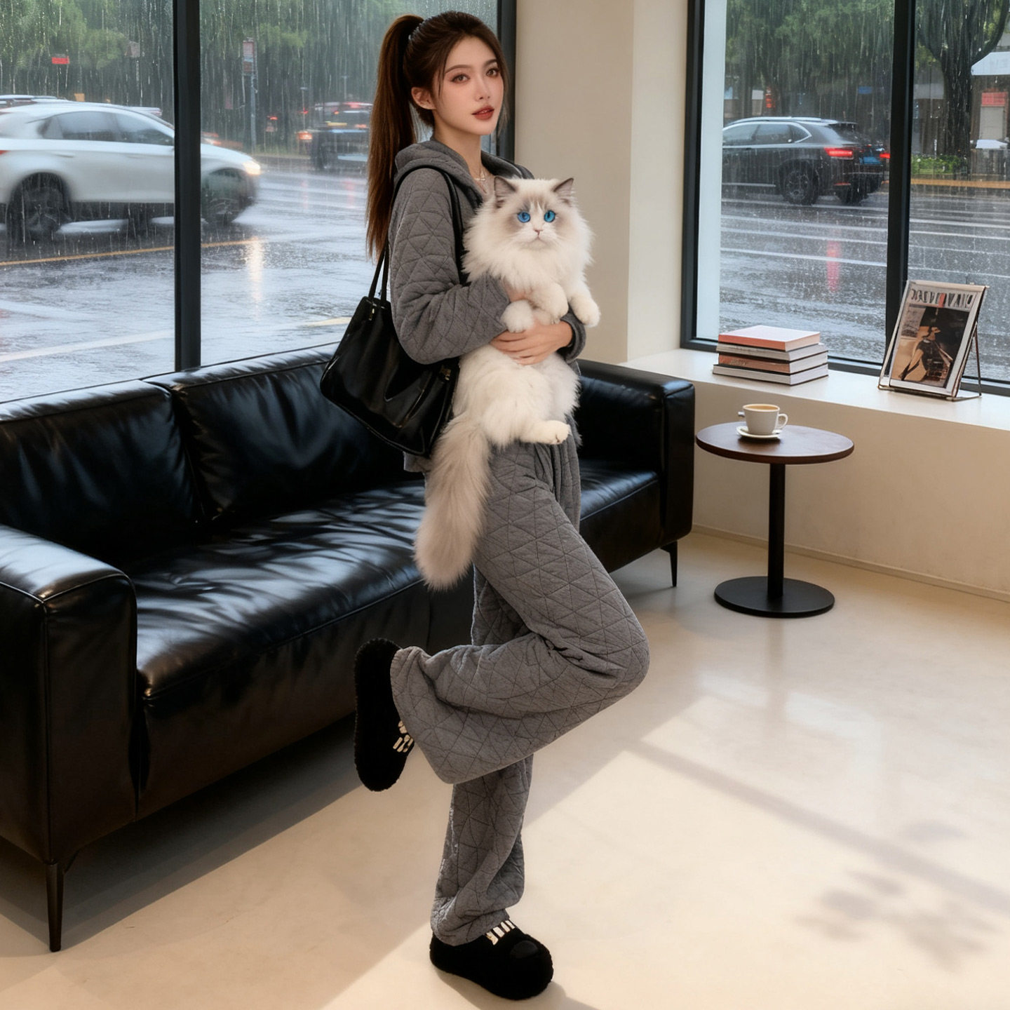 高级感休闲运动套装女秋冬新款个性简约拉链开衫外套长裤两件套潮,女装套装/套裙,2C310