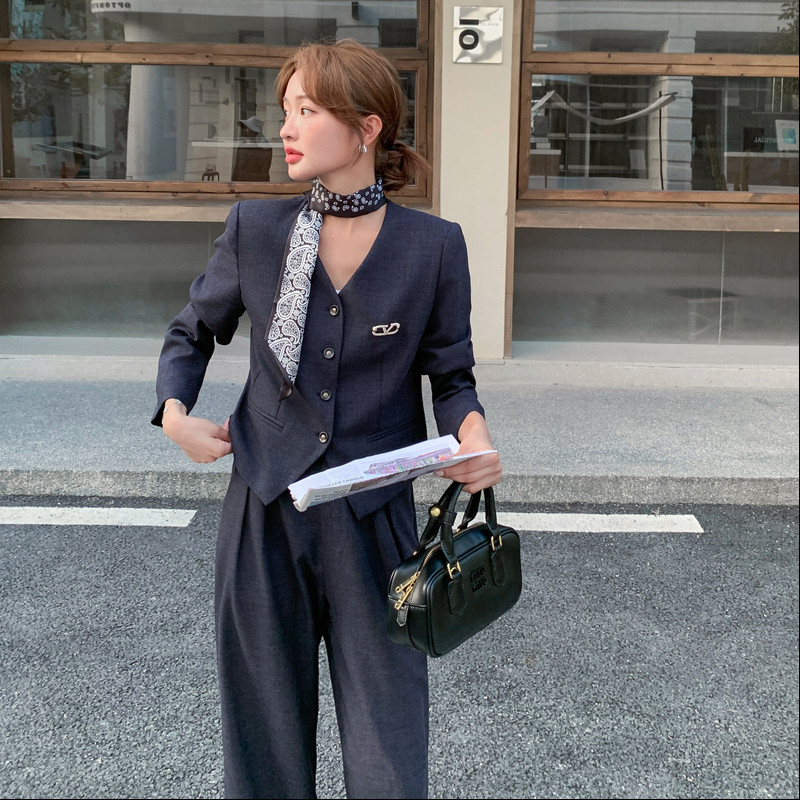 休闲气质西装阔腿裤套装女春秋又a又飒御姐盐系轻熟风超火两件套,女装套装/套裙,2C203