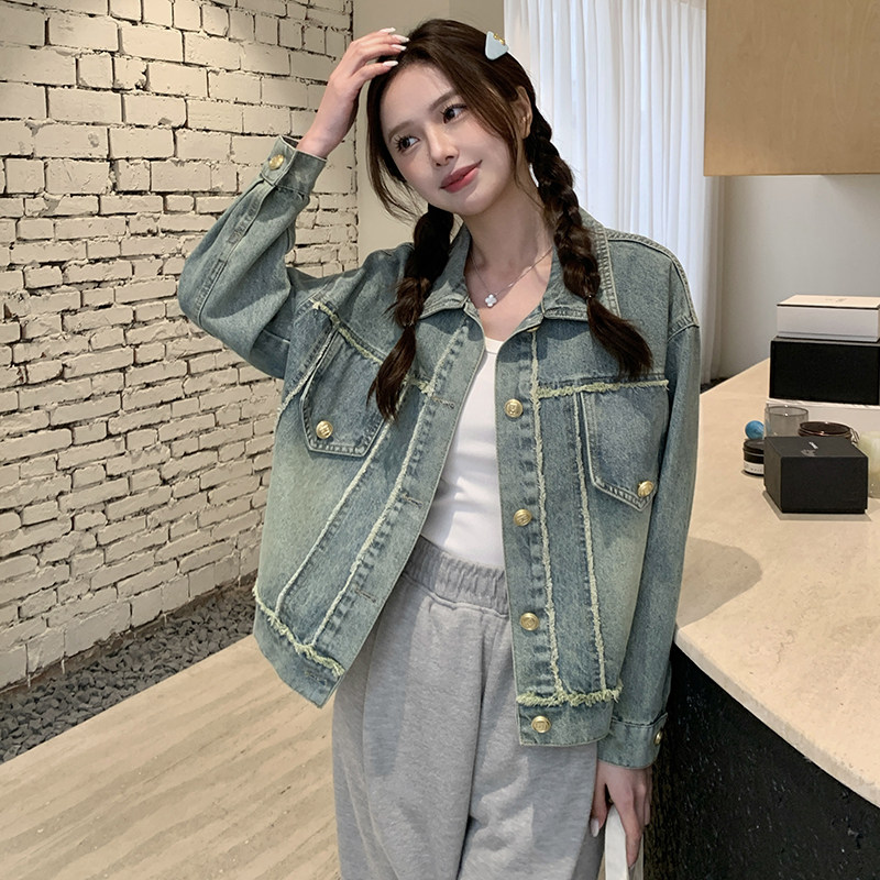 韩版设计感短款毛边牛仔外套女2025年春秋季新款休闲显瘦夹克上衣,女装短外套,2C057