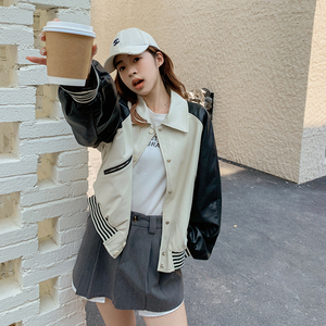 新款！美式设计感休闲宽松皮衣夹克外套C029-2339P155K218图片