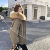 美式工装风毛领派克服女冬季保暖连帽外套军绿色加厚高级感羽绒服，女装羽绒服，2C166