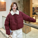 韩版甜美减龄短款羽绒服女2025冬季新款显瘦加厚酒红色白鸭绒外套，女装羽绒服，2C009