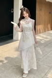 新中式风刺绣盘扣上衣连衣裙两件套女2025夏季新款气质显瘦旗袍，女装连衣裙，2C159