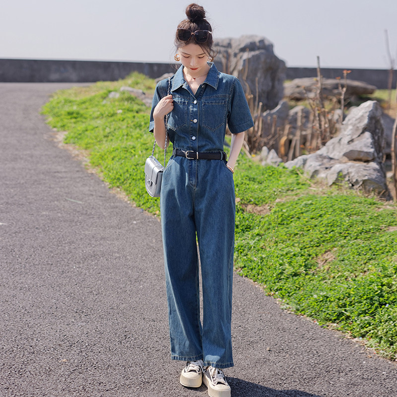 现货-主推夏季新品牛仔短袖连体长裤-送腰带-2309-P140-K195,女装连体裤,2C252