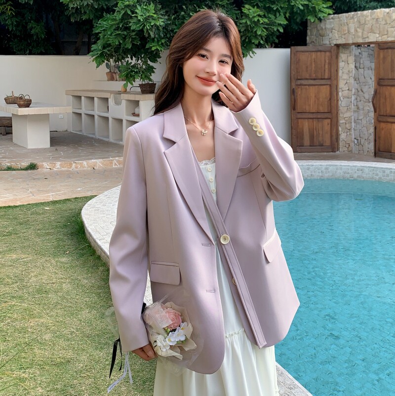 高级感粉紫色西装外套女春季2025年新款高级感气质女神范小众西服图片