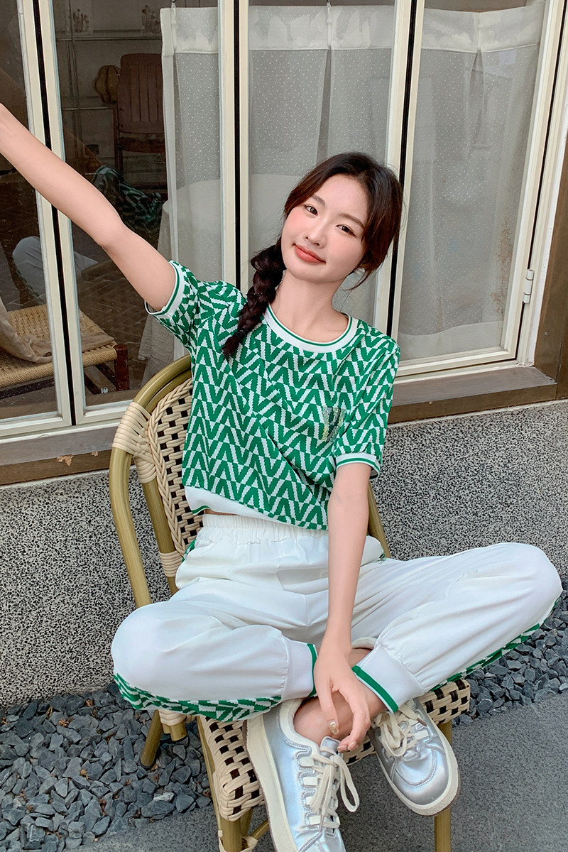 【出货】1C128-6674-时尚休闲撞色套装P115-K165两件套,女装套装/套裙,2D148