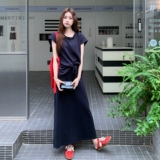 藏青色T恤半身裙套装女夏巨好看小众不撞款大方得体两件套爆款，女装套装/套裙，2C098