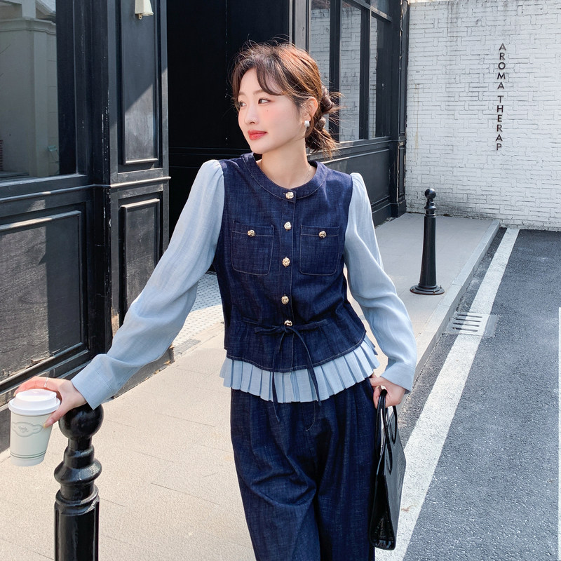 【现货.新款】2026春牛仔拼接衬衣假两件套2C215-P205-K328,女装套装/套裙,2C215