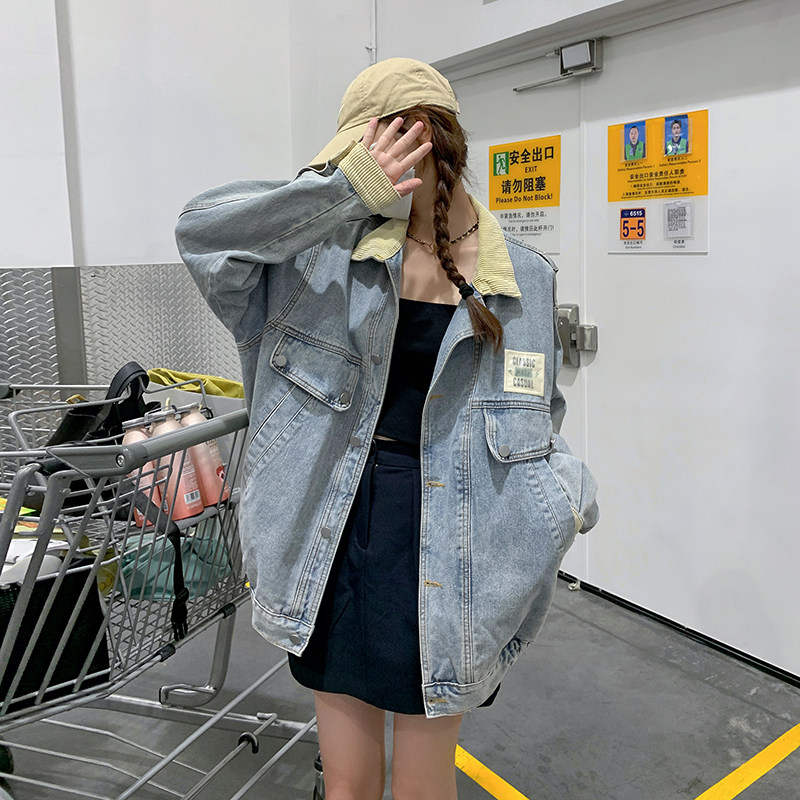 港风时尚高级感牛仔外套女2025春秋季新款韩版宽松显瘦原宿风上衣图片