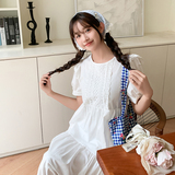 初恋清纯奶甜白色连衣裙女夏2025新款法式甜美蕾丝泡泡袖收腰长裙，女装连衣裙，2C122