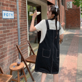 设计感假两件黑色背带裙夏季新款可盐可甜休闲显瘦小个子连衣裙女，女装连衣裙，2C053