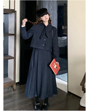 新品深蓝色小香风毛呢套装两件套7680-P185-K268，女装套装/套裙，2C159