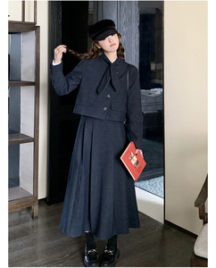 新品 深蓝色小香风毛呢套装两件套 7680-P185-K268图片