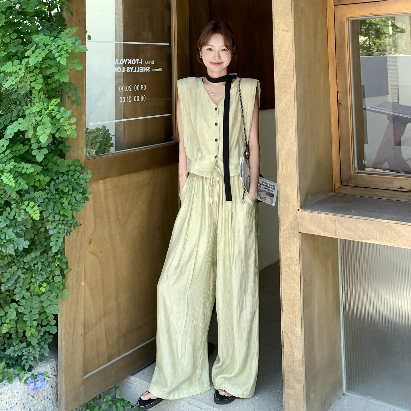 韩系松弛感休闲套装女2025年夏季新款巨好看无袖马甲阔腿裤两件套,女装套装/套裙,2C203