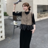 新中式风复古秋冬时尚气质百搭显瘦马甲针织衫半身裙三件套装，女装套装/套裙，2C166