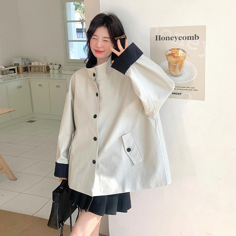 2025拼色领袖口休闲娃娃风风衣短外套w373-P155K238,女装风衣,2C298