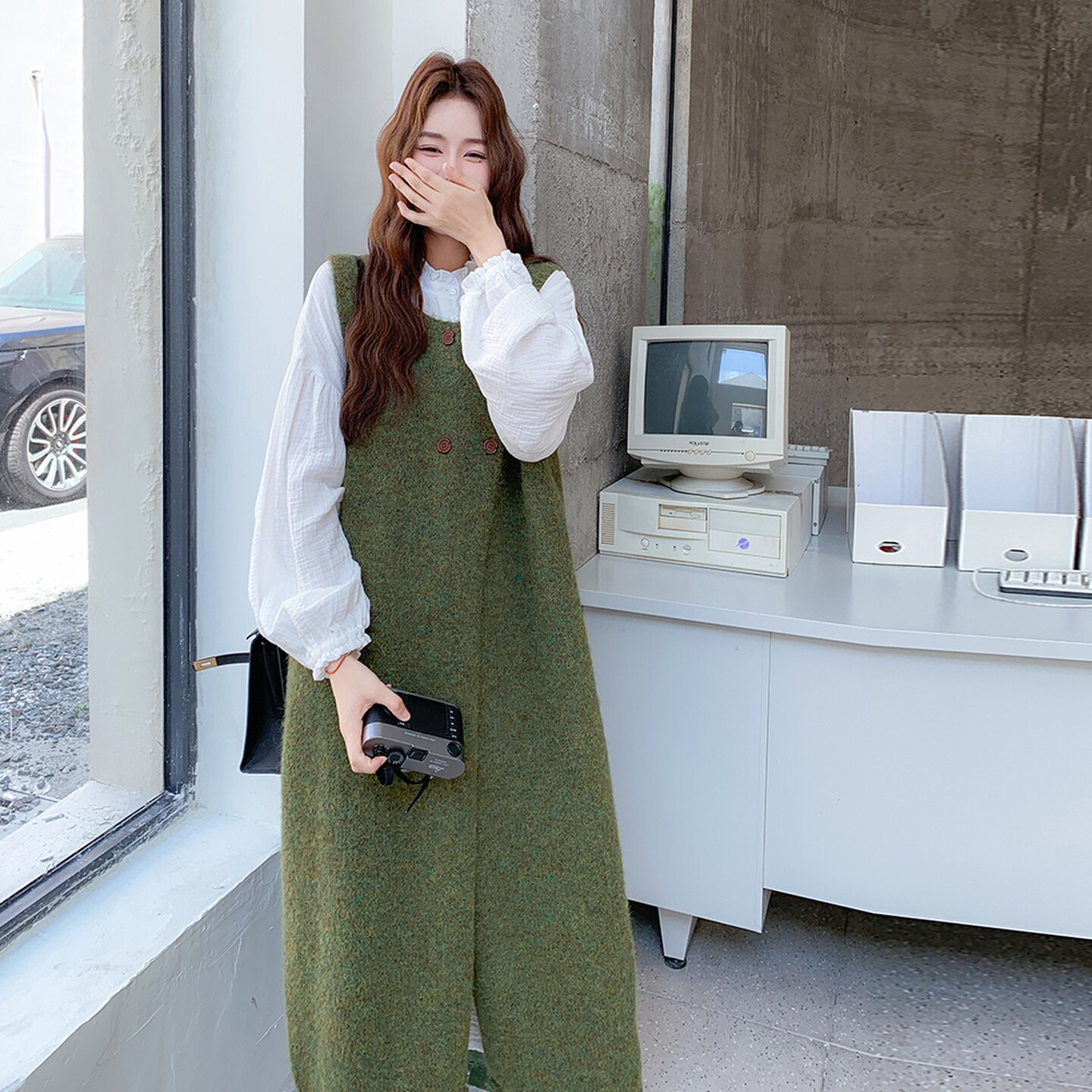 慵懒风针织罩衫套装女2025秋新款超好看独特漂亮减龄连衣裙两件套,女装套装/套裙,2C217