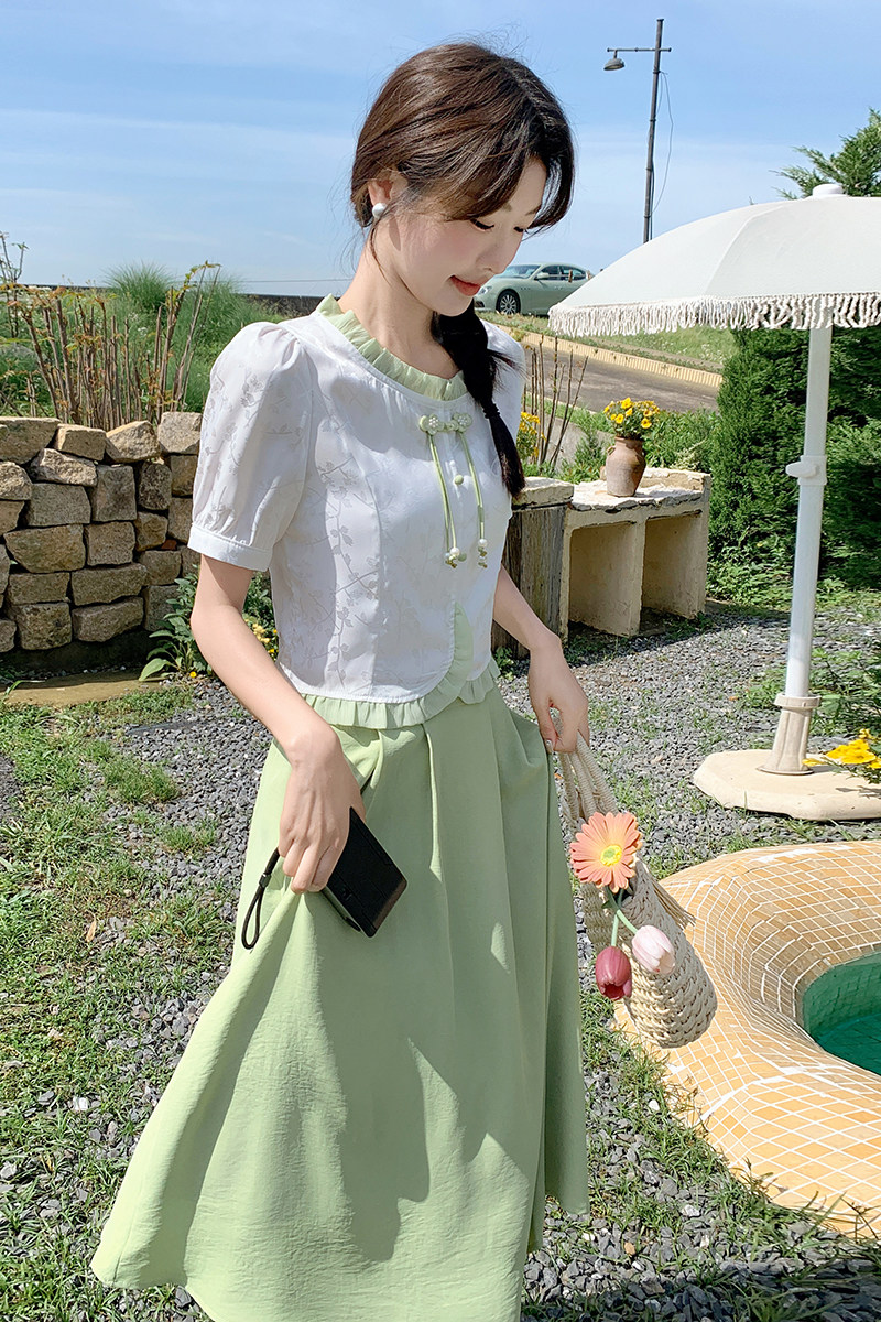 【数据好】新中式风盘扣上衣+半裙套装P120K170,女装套装/套裙,2D148
