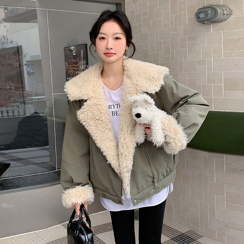 现货 羊卷毛拼接派克服外套加厚羽绒服内胆5836-P235-K348图片