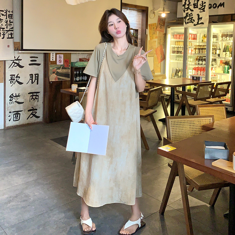 减龄小个子拼色假两件连衣裙女夏季2025新款显瘦今年流行爆款裙子,女装连衣裙,2C139