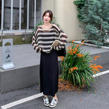 【现货】慵懒风薄针织T恤吊带裙套装显瘦两件套6005条纹P115K178，女装套装/套裙，2C166