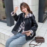 韩版时尚假两件短外套女洋气2025年秋季新款小个子显瘦工装夹克，女装皮衣，2C227