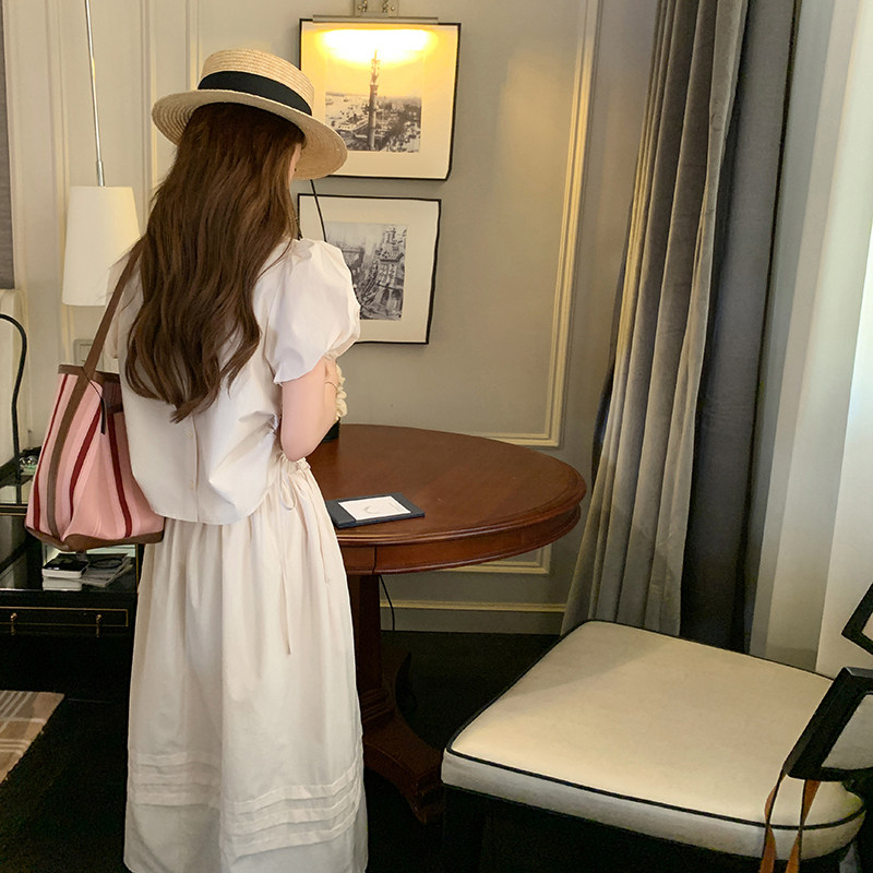 洋气设计款套装裙女2024夏季泡泡袖甜美半身裙两件套冷淡风盐系,女装套装/套裙,2C298