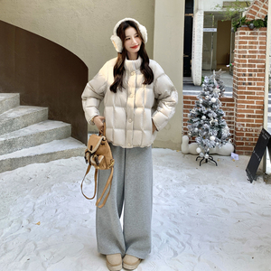 韩系白色针织立领羽绒服女冬新款超火好看高级小众保暖加厚短外套图片