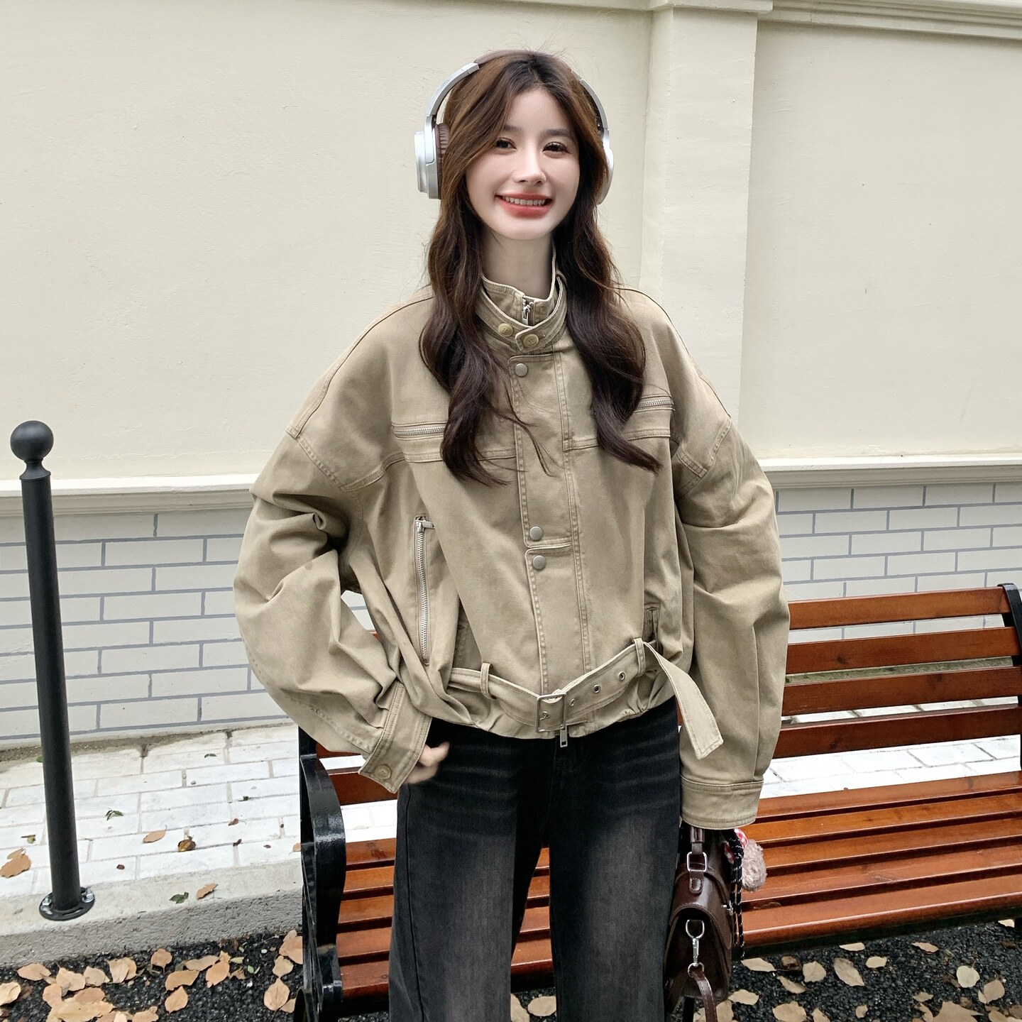 短款工装外套女2025新款宽松美式复古机车服夹克,女装短外套,2C012