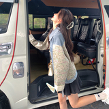 新中式印花拼接牛仔外套女2025春秋新款时尚休闲国风复古盘扣上衣，女装短外套，2C177