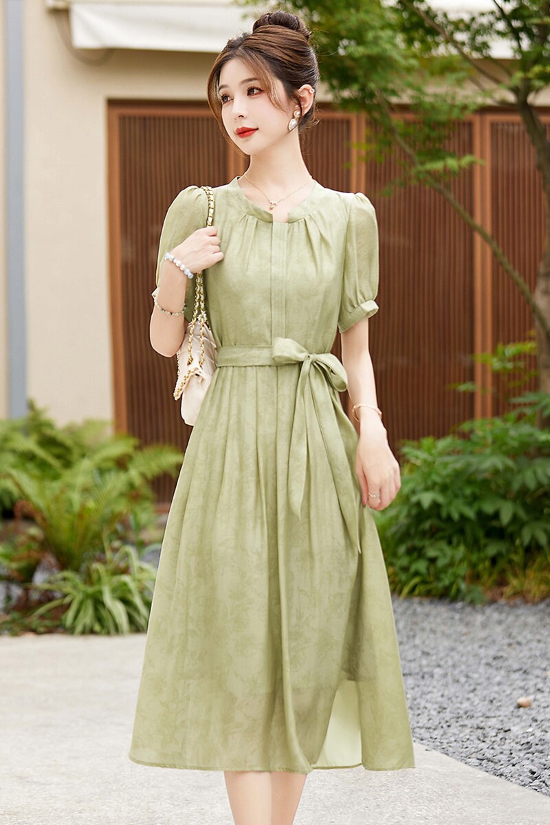 高级感天丝棉印花连衣裙女2025夏季新款收腰修身显瘦气质减龄裙子,女装连衣裙,吾爱衣