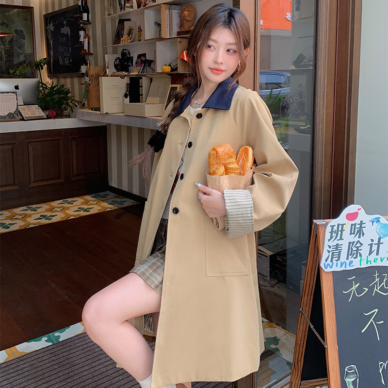 现货新韩系休闲百搭撞色风衣外套女9951-P185-K258,女装风衣,2C025