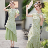现货！25夏装新款新中式旗袍连衣裙假两件修身显瘦连衣裙2D044，女装连衣裙，衣珂纱朗