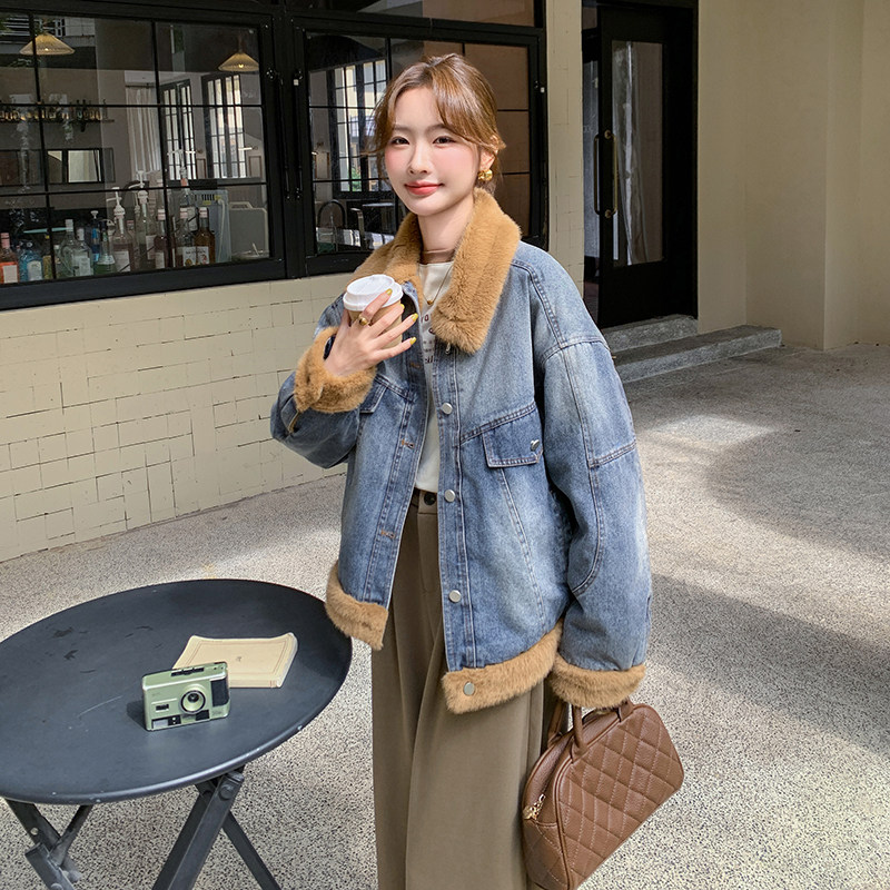 加绒短外套女冬季复古设计感厚棉服高级感羊羔毛上衣6100P190K278,女装棉衣/棉服,2C166