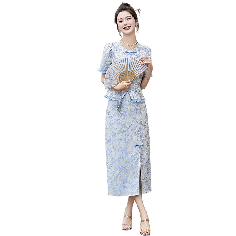2025夏季新款新中式盘扣仙气小香风白色两件套时尚套裙,女装套装/套裙,奕可儿