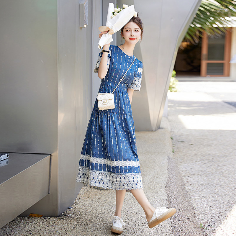 2025年夏季新款牛仔刺绣高品质连衣裙，女装连衣裙，臻衣坊,女装连衣裙,1C078