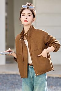 已出货春装新品 立领麂皮外套女短款设计感时尚显瘦宽松短外套潮图片