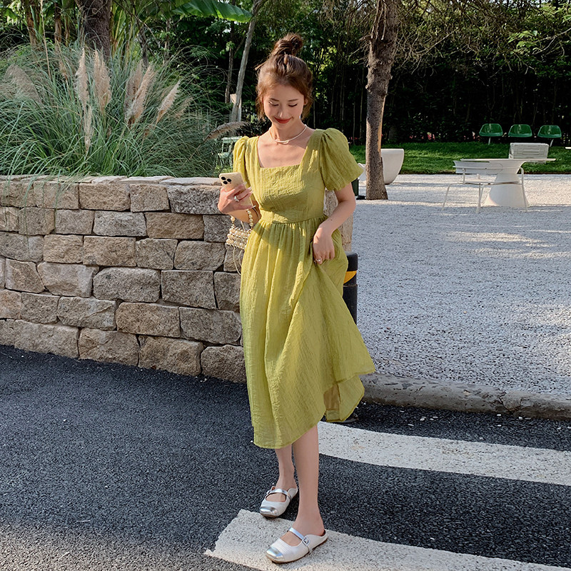 新品主推今年流行夏季漏背绿色连衣裙2C032833P105K158,女装连衣裙,2C032