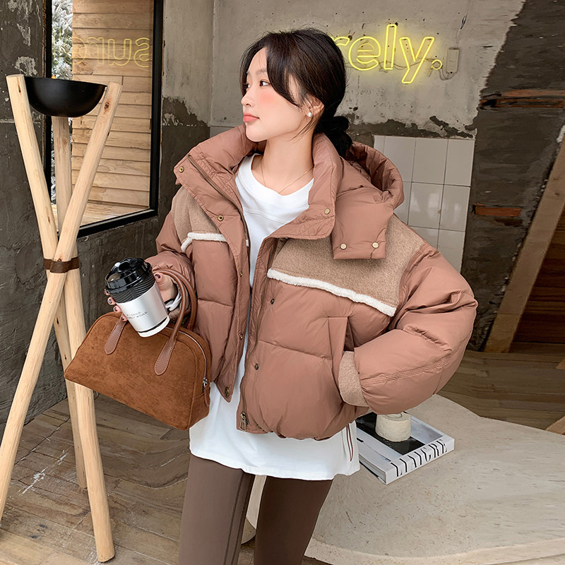 设计感牛仔拼接连帽羽绒服~C283-YD821,女装短外套,2C283