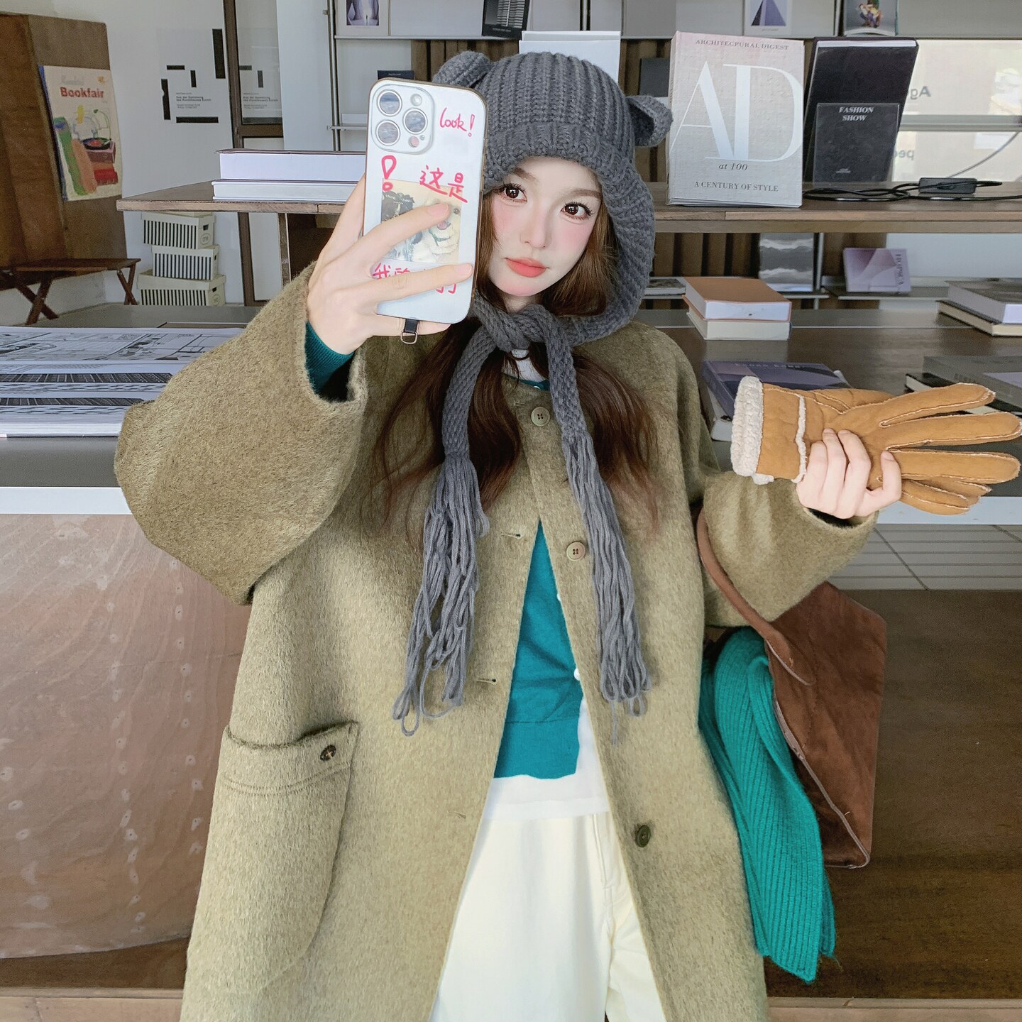 韩系学院风毛呢外套女2025冬季新款休闲宽松减龄保暖双面羊毛大衣图片