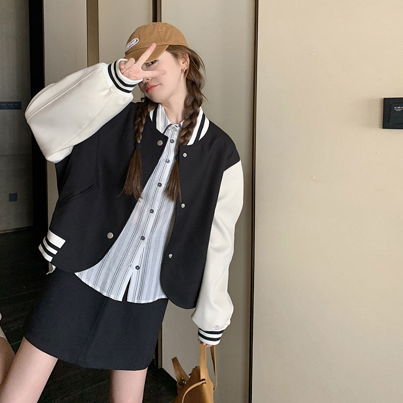 新品大货附买家秀 拼色棒球服外套+半身裙裤套套196A-P165K22图片
