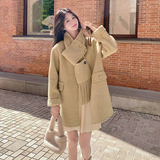 卡其色中长款围脖可拆卸双面羊绒外套女秋冬超火好看加厚呢子大衣，女装羊绒大衣，2C056