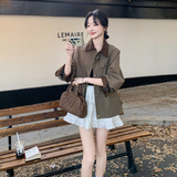 复古咖色灯芯绒拼接工装外套女2025春季新款休闲百搭宽松夹克上衣，女装短外套，2C206