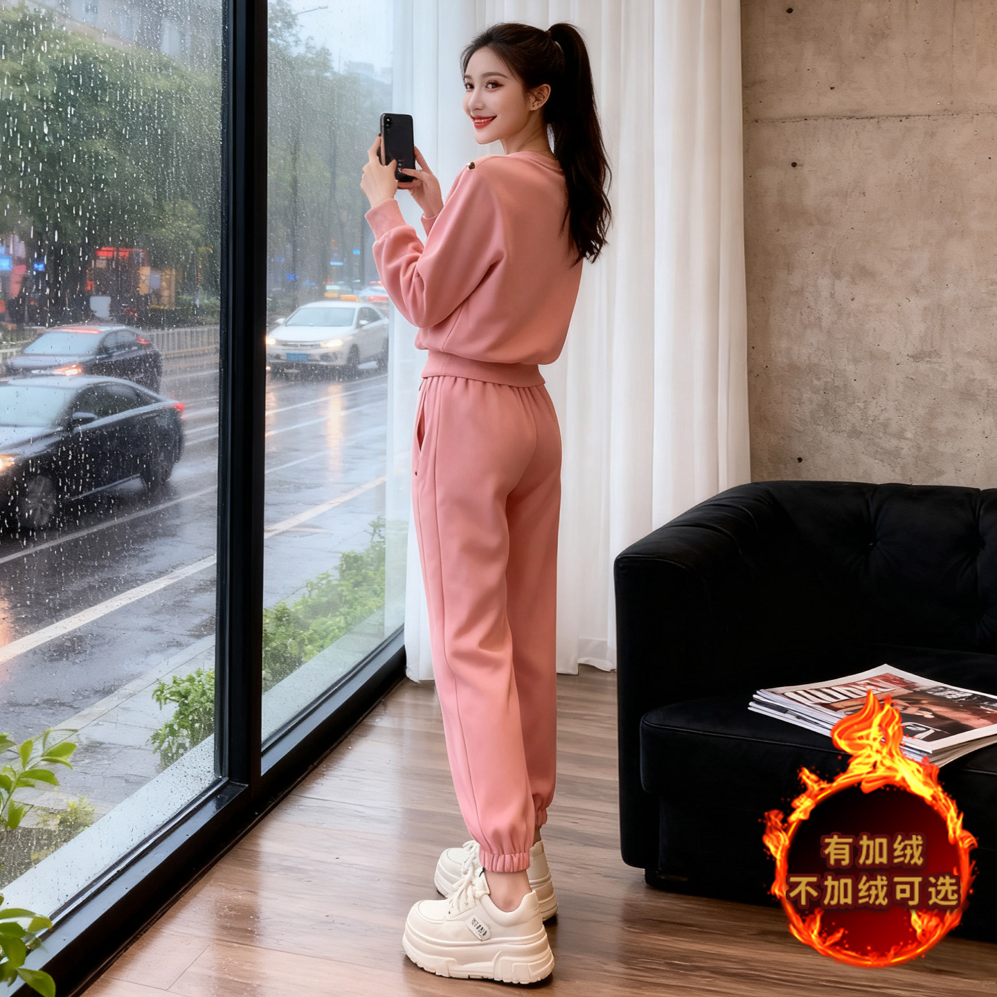 时尚休闲运动套装女秋冬新款韩版宽松显瘦圆领长袖卫衣长裤两件套,女装套装/套裙,2C310