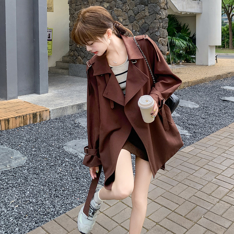 现货秋新款韩版宽松百搭英伦风系带外套2B235-9119-P155-K228,女装风衣,2B235