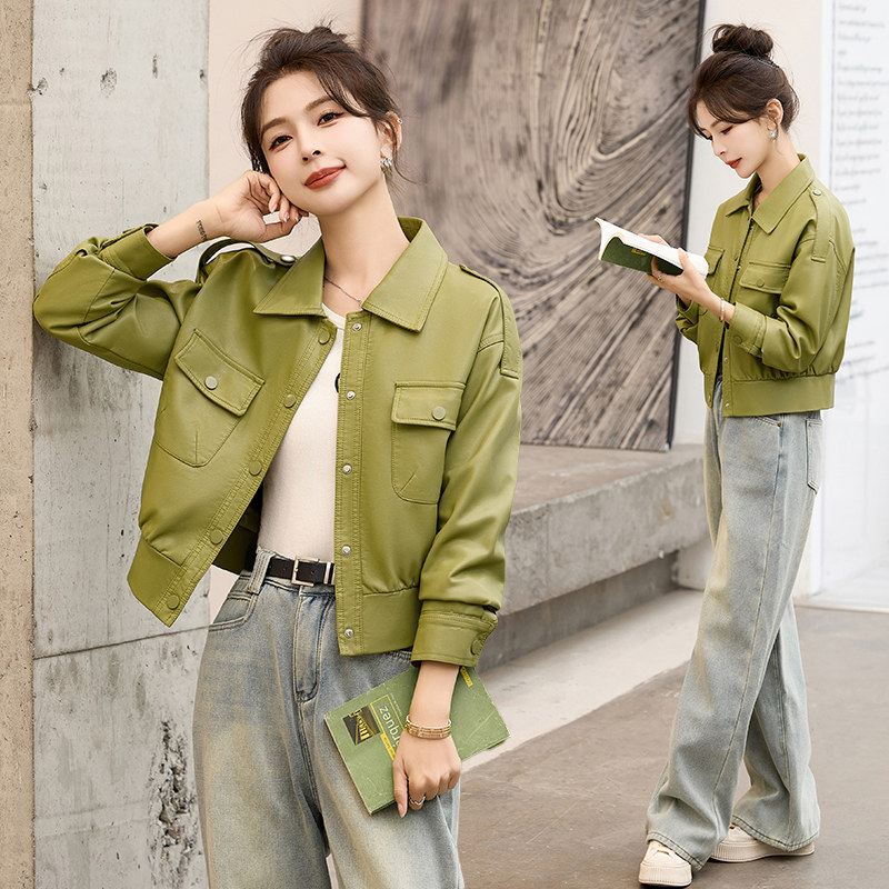 24年春装新款现货时尚皮衣小外套,女装皮衣,1C078