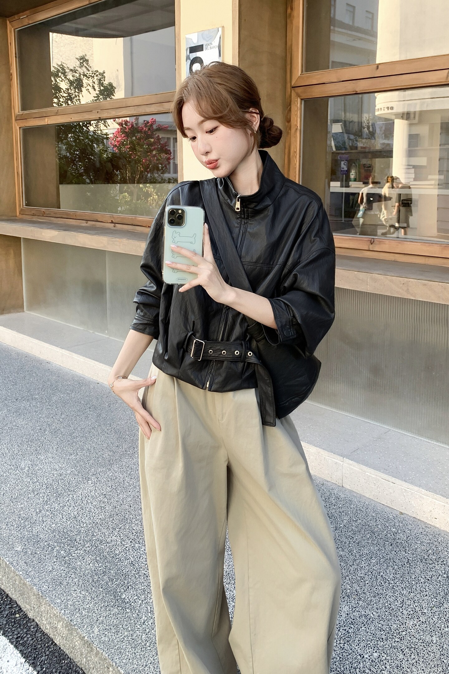 黑色甜酷风精致帅气皮衣夹克女秋2025新款小个子美式显瘦短款外套,女装短外套,2C218