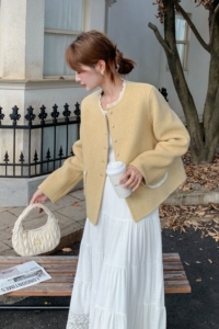 黄色小香风双面呢大衣女2025冬季新款法式高级感气质减龄羊毛外套图片